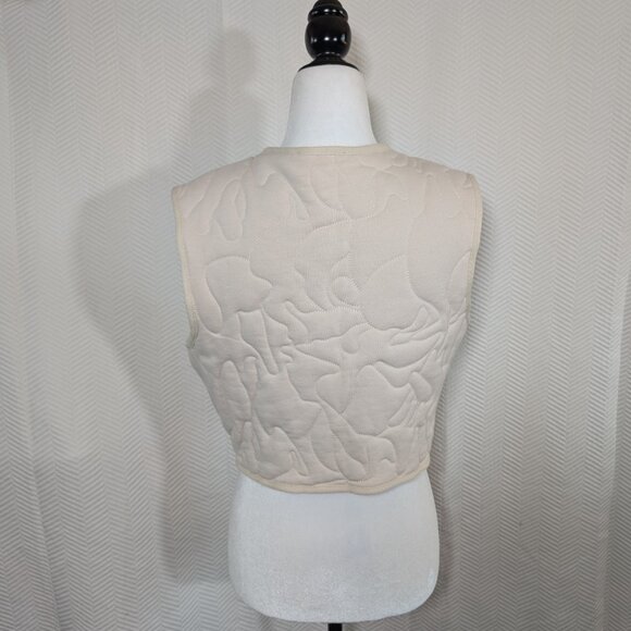 Mango Cream Quilted Vest Cropped Soft Lounge Layer Size Medium Cotton - Picture 2 of 8